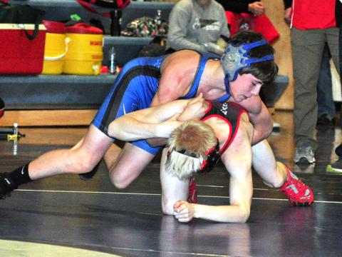 Fannin Rebel Thomas Golden works his opponent in recent action for the Fannin County Rebels wrestling team.