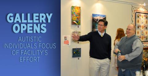 North Georgia Autism Foundation Executive Director Tripp Ritchie and Byron Ahrens, pastor of Epworth United Methodist Church, talk art during the foundation’s grand opening of the NGAF Art Gallery.