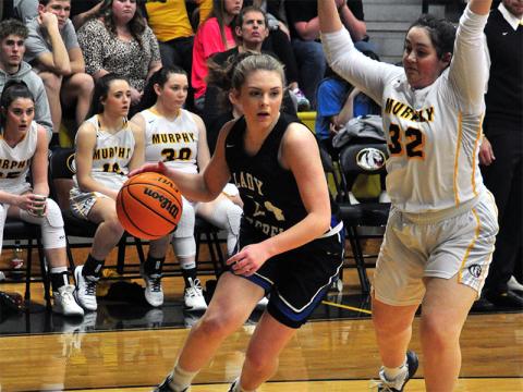 Lady Rebel Abby Ledford drives to the basket in recent action for Fannin County.