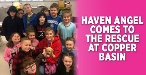LeAnn Dockery’s second grade class at Copper Basin Elementary School gather for a photo while Dockery holds Haven Angel, the school’s new pup. Shown are, from left, front, Ethan Hedden, Brody Coleman and Malaney Scoggins; middle, Makenna Stone, EmmaSue Hughes, Dockery and Kallie Mosley; back, Zeke Allen, Edward Cole, Braydon Curtis, Braxton Lisk, Avery Chin, Briar Hicks and Madden Beach.