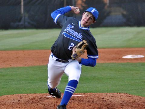 Fannin Rebel Gabe Buchanan throws a strike during the Rebels double header with the Holy Innocents Golden Bears Friday, March 6.