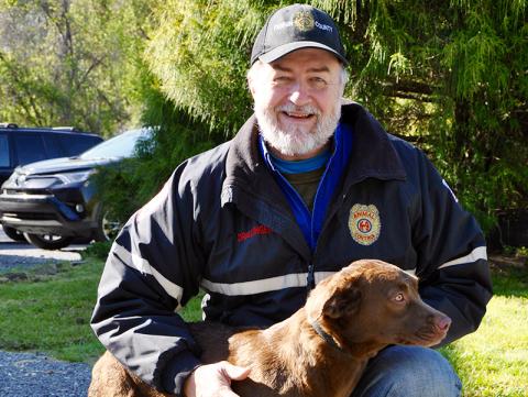 This female Lab mix is being held by Fannin County Animal Control Manager John Drullinger. She was an owner surrender and brought in April 15. She will stay at Animal Control until adopted. She has a longer, chocolaty coat and beautiful marigold colored eyes. View her under Animal Control number 127-20.