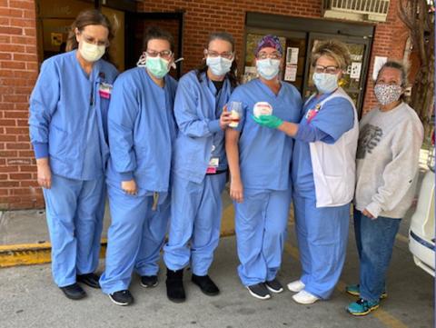 The folks of Dairy Queen (DQ) in Blue Ridge made their sixth delivery of cheeseburgers and sundaes to the emergency room and intensive care staffs at Fannin Regional Hospital Friday, April 17. Shown are, from left, Cheryl Griesinger, Beth Herison, Karen Collis, A.J. Sharpe, Teresa Whiddon and DQ volunteer Marilyn Parrott.