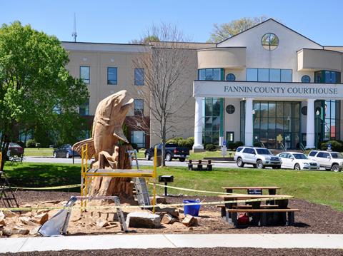 A new creature, a trout, is coming to Blue Ridge’s downtown park across from the Fannin County Courthouse. The trout is replacing Blue the Bear.
