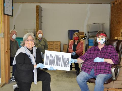 Snack in a Backpack has increased their meal distribution by 30% in response to the need the COVID-19 pandemic has caused. The organization is currently in need of donations to continue meeting the needs of Fannin County children. Shown are, from left, front, Executive Director Debby Beck and Vicki Smith; back, Paul Pangborn, Fred Wright and June Pangborn.