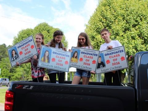 Copper Basin Elementary School sixth graders recently held their graduation. Shown, from left, are sixth graders Kendall Hughes, Elizabeth Millwood, Addison Cochran and Logan Cochran.