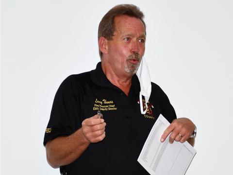 Fannin County Fire Chief Larry Thomas met with representatives from Blue Ridge, McCaysville, Morganton and the Fannin County Water Authority to discuss fire hydrant testing and repairs Wednesday, July 8, ahead of November’s Insurance Services Office (ISO)’s inspection.