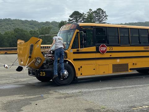 A windshield technician recently installed a new windshield on a school bus as the Fannin County Transportation Department continued to prepare for the return of school Friday, August 7.