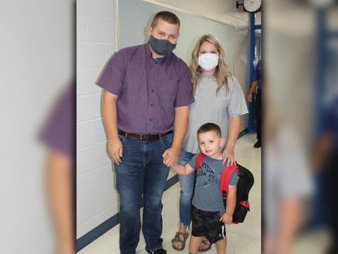New East Fannin Elementary School Pre-Kindergarten student Anderson Cheek arrived to his first day of school, Friday, August 7, with his parents Todd and Nikki Cheek.