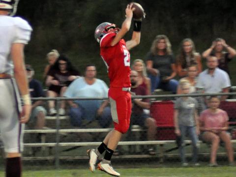 Copper Basin Cougar Caeden Williams hauls in a catch for a touchdown during the Cougars game with Tellico Plains Friday, September 11.