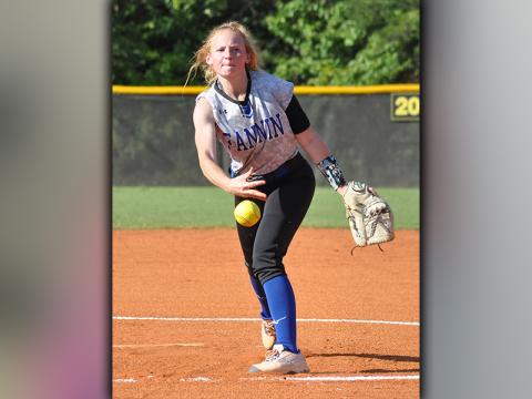 Jadeyn Holloway slings a pitch in recent action for the Fannin County Lady Rebels softball team.