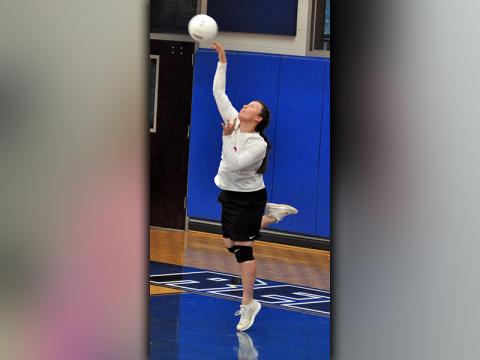 Lady Cougar Sarah Johnson serves the ball for the Copper Basin junior varsity squad during their win against Fannin County Thursday, September 10.