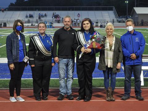 Senior band member Leah Burger was honored during Fannin County High School’s senior night ceremony  Friday, October 9. Shown are, from left, Riley Lindstrom, Jimmy Burger, Burger and Laura Jones.