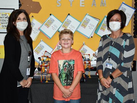 West Fannin Elementary School fifth grade student Brody Graham was one of six elementary school students from across the state to participate in the Georgia Department of Education’s virtual STEM/STEAM panel series Tuesday, October 13. Shown are, from left, STEM teacher Kim Patterson, Graham and Principal Alison Danner.