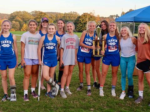 The Fannin County Lady Rebels cross country team won first place in the region at thier region meet Tuesday, October 27. Shown following the region victory are, from left, Erin Jones, Taylor Poland, Olivia Temples, Shaylee Jones, Kristin Cipich, Hannah Sosebee, Carlee Holloway, Monica Cosentino, Kinsley Sullivan, Teagan Cioffi, Annabell Lillard.