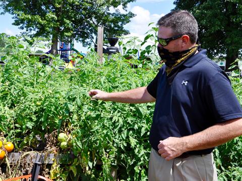 Copper Basin Elementary School Teacher of the Year Gerome Smith checks on the Garden Club’s tomatoes after school this past fall.