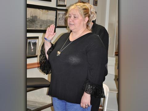 Elizabeth Grimes was sworn in as a Copperhill alderman Monday, March 8. Grimes is replacing Horace D. West who resigned last month.