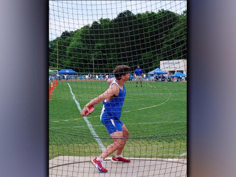 Matthew Crowder winds up for the Discus Throw at the 2A Sectional Regions Saturday, May 8. Crowder placed third and will advance to the state meet in the Discus event.