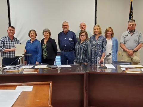 May was proclaimed Mental Health Awareness Monday by Fannin County Commission Chairman Jamie Hensley. During the signing of the proclamation at the Board of Commissioners meeting May 11 are, from left, Hensley, Sherry Morris, executive director Fannin County Family Connection; Cathy Cox-Brakefield, Family Connection board chair; Kirk Cameron, executive director of The Craddock Center; Kimberly O’Neal, executive director of the North Georgia Mountain Crisis Network; Fannin County Post 2 Commissioner Glenn Pa