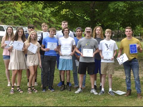 The Fannin County track and field team held their banquet at Horseshoe Bend Park Tuesday, May 25. Shown following the ceremony are, from left, front, Macy Hawkins, Carlee Holloway, Nate Smith, James Bewley, James Mercer, Luke Callihan and Thomas Mercer; and back, Alayna Dockery, Matthew Crowder, Jackson Mercer, Slade Epperson, Austin Garland and Jackson Davis.