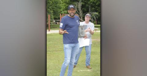 Vernon Jones brought his campaign for governor of Georgia to Fannin County Saturday, June 19. He is shown speaking to a crowd at Ron Henry Horseshoe Bend Park.