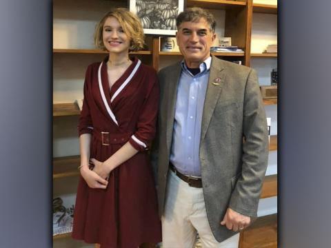 Submitted Photo Kenna Verner, a rising senior at Fannin County High School, won second place in the 2021 9th District Congressional Art Competition. A reception was held at Congressman Andrew Clyde’s office in Gainesville, Georgia, Wednesday, June 9. Verner and Clyde are shown at the event.