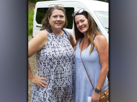 Tiffany Towery, left, and Carla Pack were all smiles as they entered the first-ever Paws for Celebration fundraiser for the Humane Society of Blue Ridge Saturday, July 17.