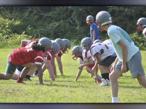 The Copper Basin Cougar offensive and defensive linemen line up during the scrimmage portion of the Cougars’ practice Wednesday, July 28.