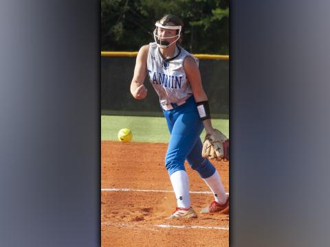 Jayden Bailey throws a strike during the Lady Rebels 15-2 win over Gordon Central Lady Warriors Tuesday, August 24.