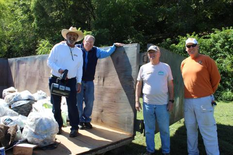 All kinds of interesting items were found in Fannin County waterways at this year’s Rivers Alive Saturday, September 25, including a vacuum cleaner found in the Toccoa River. Shown are, Joe Vivenzo, Carl Riggs, John Jenkins and Jim Reich of Blue Ridge Mountain Trout Unlimited.