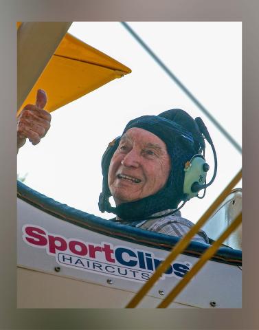 World War II Navy veteran Bill Langford gives a thumbs up before taking off at the Gilmer County Airport Tuesday, September 14, as part of the non-profit organization Dream Flights’ Operation September Freedom.