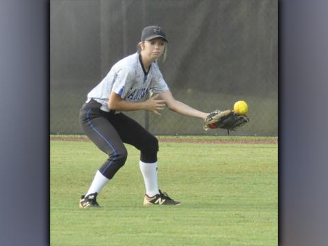 Jaylen Green snags a ball in recent action for the Fannin County Lady Rebel softball team.