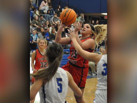 Destiny Pittman goes up for a two-point basket in the Lady Cougars game against the Fannin County Lady Rebels in the first night of the ETC Tip Off Tournament Saturday, November 20.
