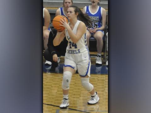 Jayden Bailey lines up a three point basket in recent action for the Fannin County Lady Rebel basketball team.