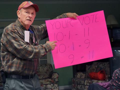 Lane Bishop explains to the Mountain Patriots how failing to vote actually reflects two votes.