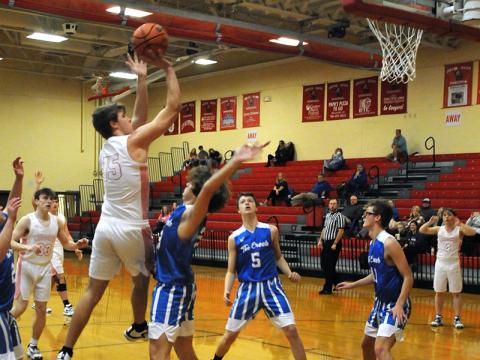 Copper Basin’s Joe Boggs aims for two of the 13 points he scored against Sale Creek when the teams met last Thursday night.