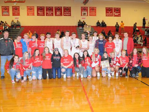 Copper Basin’s Cougars and Lady Cougars were all recognized Saturday night, February 19, after the Cougars claimed the District 4A Championship after beating Chattanooga Preparatory School 45-43 in the tournament title game. The Lady Cougars won the district title the night before with a win over Sale Creek at Sale Creek. Both teams advanced in post season tournament action. 