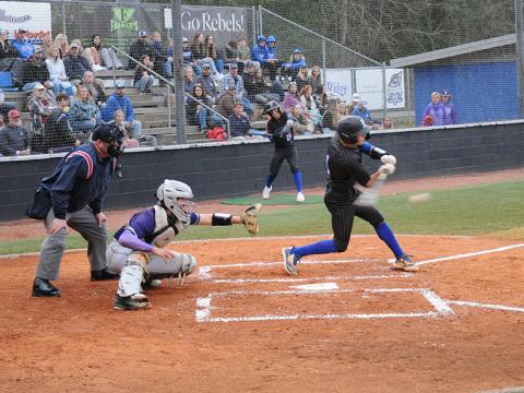 Bryson Holloway makes contact for the Fannin County Rebels. Fannin defeated Murray County 9-4.