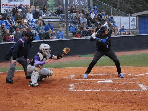 Carter Johnson focused on a pitch headed down the strike zone earlier this season.