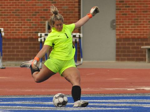 Senior goalkeeper Rachael Jessen boots a goal kick during the Sweet Sixteen game against Thomasville, Wednesday, April 20. 