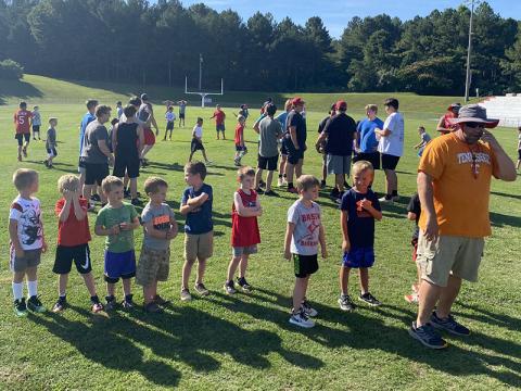 A group of youngsters gets ready for their next drill during a youth football camp last week hosted by Copper Basin High School. Head football coach Chad Grabowski called the camp “very successful.”