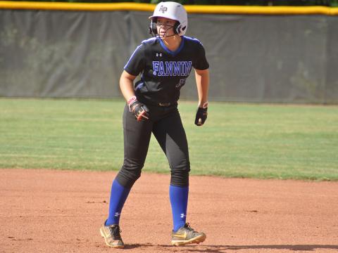 Callie Ensley, a sophomore, intently watches the play in recent action for the Lady Rebels Softball team.