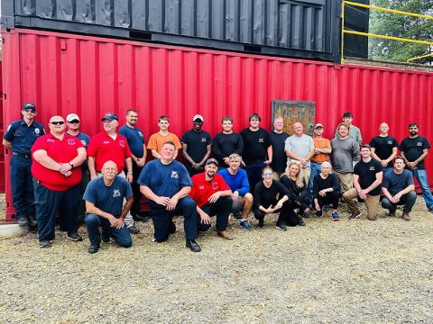 Shown at the training are, from left, front, Deputy Chief Rob Ross, Marus Hanie, Lieutenant Will Reed, Bobby Watkins, Courtney Craine, Mary McGuire, Sharon Fox, Parker Schilling, Mike Miller; and, standing, Training Chief Michael Cornelius, South Battalion Chief Mathew Karry, Lieutenant Justin Turner, Instructor Jim Edlestein, Steven Kirby, Justin Patterson, Billy Presume, Joseph Hughes, Kaleb Couch, Jeffrey Jones, Matt Green, Fred Koestler, Gene McClure, Cody Gray, Jeffrey Sehl, and Harry Patel.