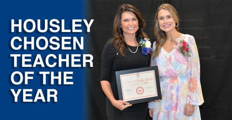 Mandy Housley, left, was named the Fannin County School System’s Teacher of the Year during a banquet Tuesday, September 13, at the system’s Agriculture Facility. She is shown with Alex Whitener who was chosen as the system’s runner up. Housley will now represent Fannin County in statewide Teacher of the Year competition.