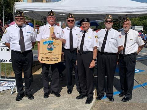 Members of the North Georgia Honor Guard were presented the Blues & BBQ Hall of Fame Award during the annual festival in Blue Ridge. Shown following the presentation are, from left, Richard Crosley, Honor Guard Commander Bill Stodghill, Chris McKee, Bill Hall, Nick Winberley and Steve Strickland.