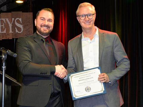 Frank Wood, chief assistant district attorney for the Appalachian Judicial Circuit, was presented a certificate of appreciation for service as the guest speaker for the recent Governor’s Office of Highway Safety banquet in McCaysville. McCaysville Police Chief Michael Earley presented the certificate.