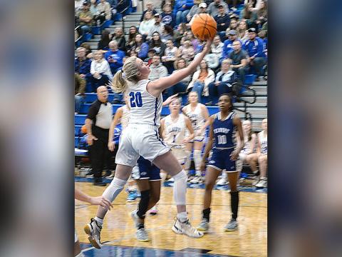 Lady Rebels’ Senior Ava Queen goes up for a reverse layup in recent action for the Lady Rebels Basketball team. The Lady Rebels will host 7AA Region Opponent North Murray Friday, January 20 at 7 p.m. then travel to Elbert County Saturday, January 21 to play at 2 p.m. 