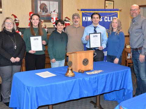 Joshua Munoz, third from right, was Mountain Area Christian Academy’s (MACA) representative in the county wide  Student Teacher Achievement Recognition (STAR) program. He chose Rachel Jones, second from left, as his STAR teacher. Shown during the Kiwanis Club of Blue  Ridge banquet honoring all the STAR standouts are, from left, MACA Administrator Stephanie Hopper, Jones, Jonah Munoz, Jeff Munoz, Munoz, Mirian Munoz and Kiwanian Troy Shirbroun.