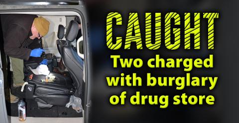 Investigations Sergeant J.K. Davenport of the Fannin County Sheriff’s Office searches the Chrysler Pacifica minivan the suspects accused of burglarizing Southern Drug Company used. Two of the fleeing suspects were caught by Sergeant Jessie Godsey and Deputy Kaylee Robertson of the sheriff’s office.