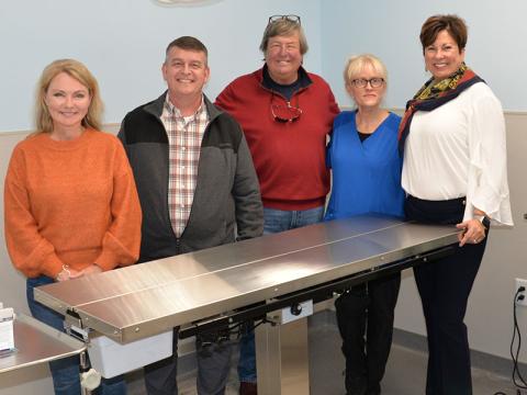 Several community leaders were treated to a sneak preview of the Humane Society of Blue Ridge’s new low cost veterinary clinic last week. Shown during the informal tour are, from left, Blue Ridge Mayor Rhonda Haight, Fannin County Commission Chairman Jamie Hensley, Rick Glueckert, executive director-operations for the society, the clinic’s veterinarian, Dr. Julie Grisham, and Diane Basco, humane society executive director-development.